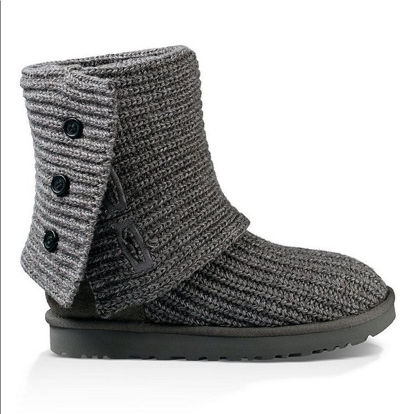UGG Shoes - UGG Classic Cardy Button Grey Knit Boots - Size 9